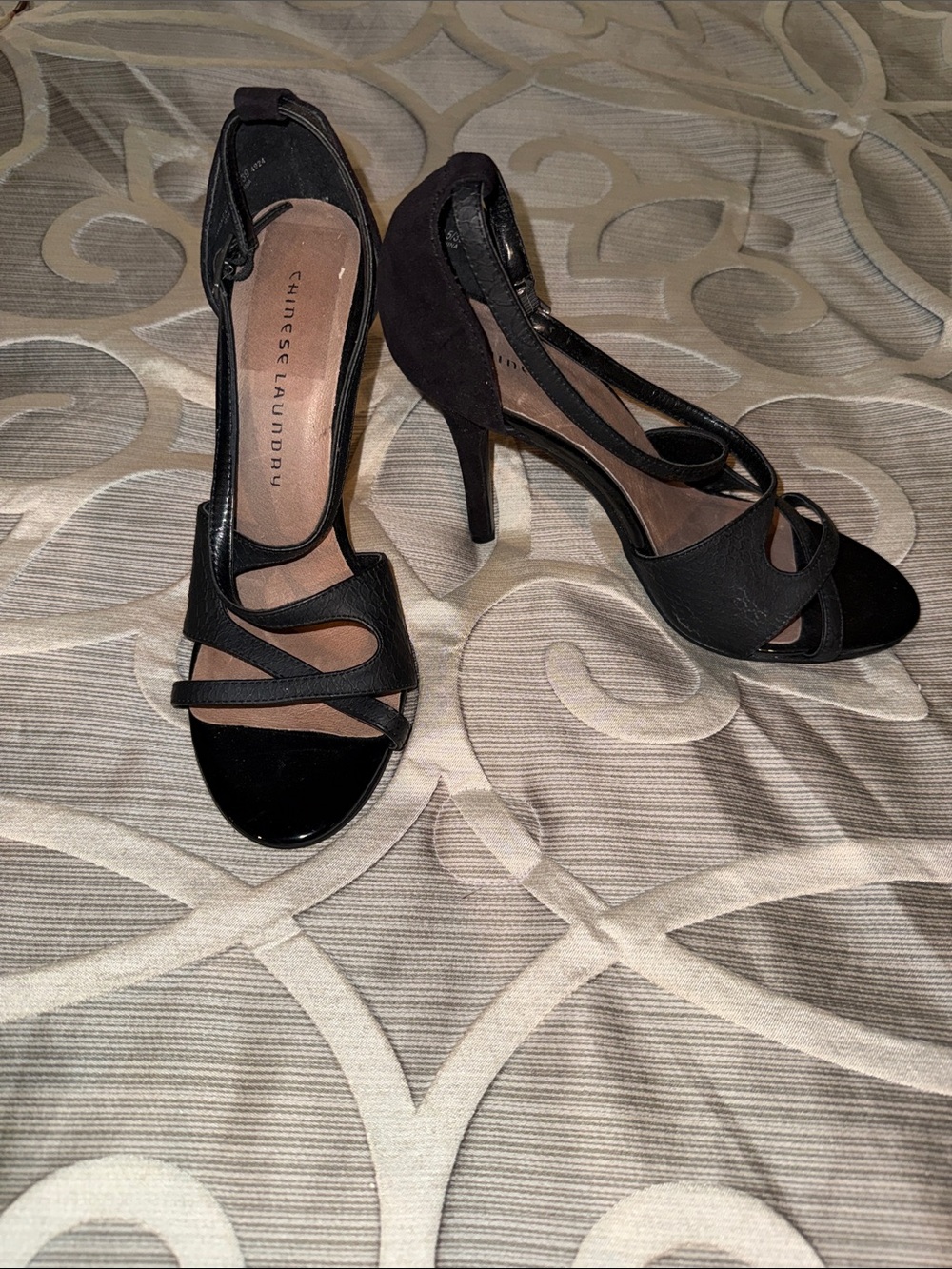 Chinese Laundry Black Open-Toe Strappy Heels